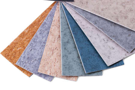 Opened layout with various flooring samples isolated on white
