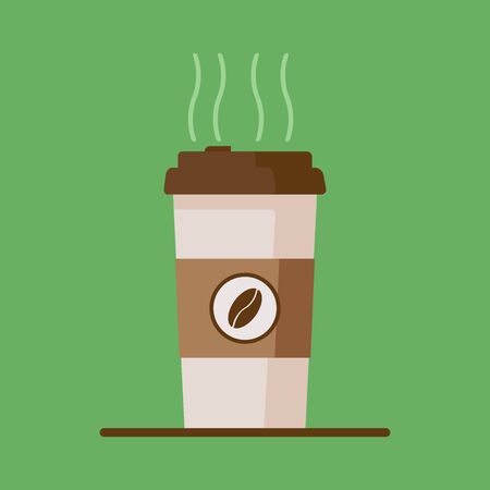 Illustration pour Coffee cup icon with coffee beans on green background. - image libre de droit