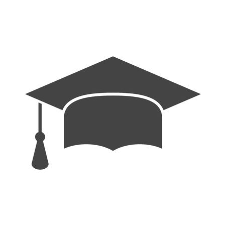 Graduation cap flat design icon. Finish education symbol. Graduation day celebration element. Graduation cap vector illustration on black background.のイラスト素材