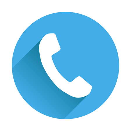 Phone icon in flat style. Vector illustration on round blue background with shadow.のイラスト素材