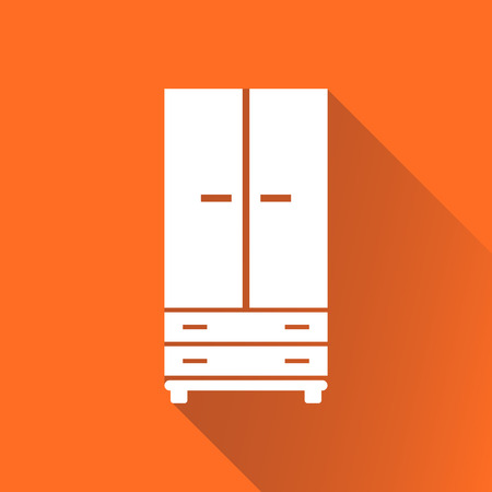 Cupboard icon on orange background with long shadow. Modern flat pictogram for business, marketing, internet. Simple flat vector symbol for web site design.のイラスト素材