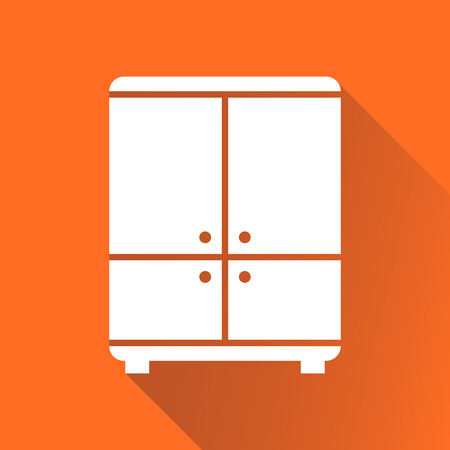 Cupboard icon on orange background with long shadow. Modern flat pictogram for business, marketing, internet. Simple flat vector symbol for web site design.のイラスト素材