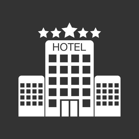 Hotel icon isolated on black background. Simple flat pictogram for business, marketing, internet concept. Trendy modern vector symbol for web site design or mobile app.のイラスト素材