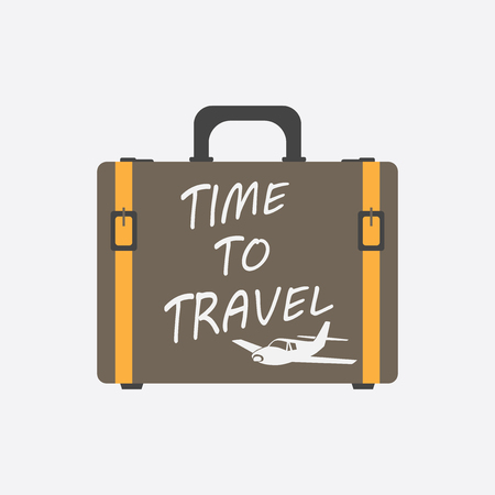 Time to travel concept flat vector illustration. Suitcase for tourism, journey, trip, tour, voyage, summer vacation.のイラスト素材