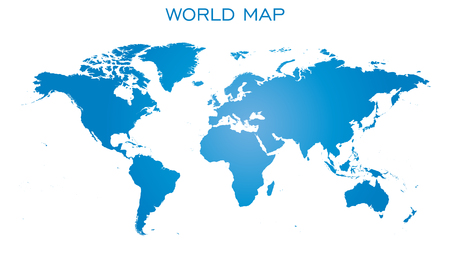 Blank blue world map isolated on white background. World map vector template for website, infographics, design. Flat earth world map illustration.のイラスト素材