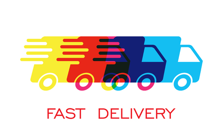 Delivery truck   vector illustration. Fast delivery service shipping icon. Simple flat pictogram for business, marketing or mobile app internet concept on white background.のイラスト素材