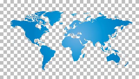 Blank blue world map on isolated background. World map vector template for website, infographics, design. Flat earth world map illustrationのイラスト素材