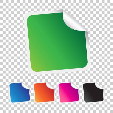 Set of blank stickers. Empty promotional labels. Vector illustration. Green, blue, orange, violet, black square tags.のイラスト素材