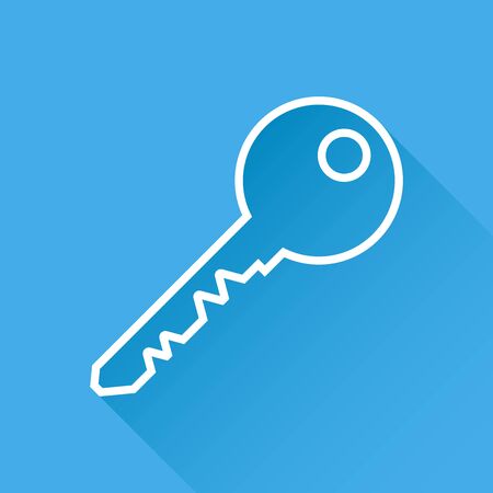 Key Icon vector illustration in flat style isolated on blue background. Unlock line symbol for web site design, logo, app, ui.のイラスト素材