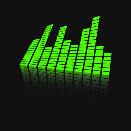 Vector sound waveforms icon on mirror. Sound waves and musical pulse vector illustration on black background with reflection effect.のイラスト素材