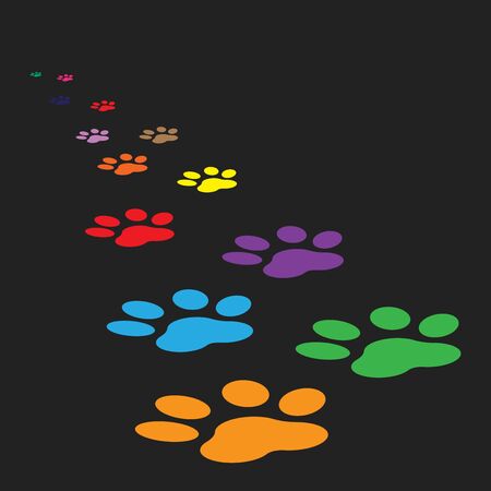 Colorful paw print icon illustration isolated on black color.のイラスト素材