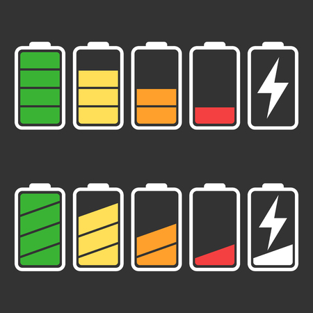 Battery icon set isolated on black color.