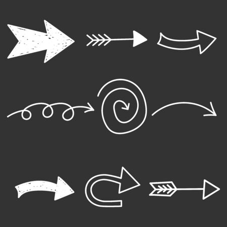 Arrows icon set. Hand drawn vector illustration on black background.のイラスト素材
