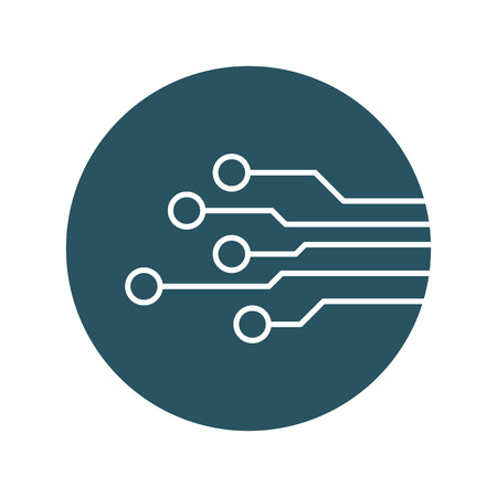 Circuit board icon. Technology scheme symbol flat vector illustration on blue background.のイラスト素材