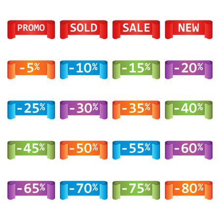 Set of colorful sale tag labels. Discount up to 5 - 80 percent.のイラスト素材