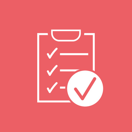 Checklist vector icon. Survey vector illustration in flat design on red background.のイラスト素材