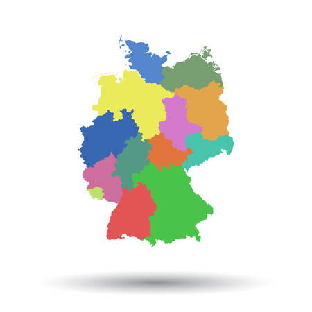 Germany map with federal states icon. Flat vector illustration. Germany sign symbol with shadow on white background.のイラスト素材