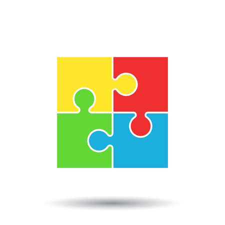 Puzzle icon. Flat vector illustration. Puzzle game sign symbol with shadow on white background.のイラスト素材