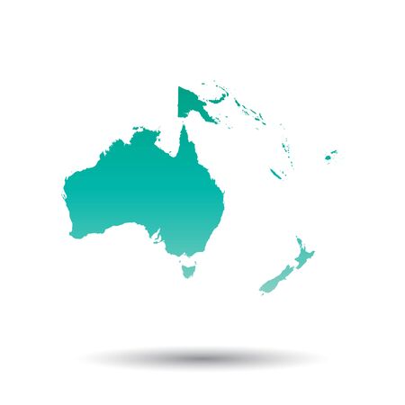 Australia and oceania map. Colorful turquoise vector illustration on white isolated background.のイラスト素材