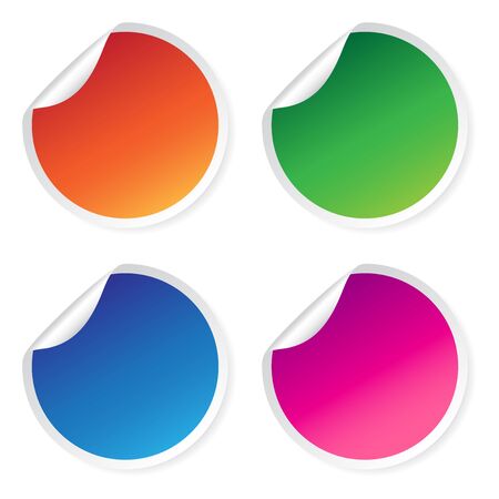 Set of blank stickers. Empty promotional labels. Vector illustration. Green, blue, orange, violet, round circle tags.のイラスト素材