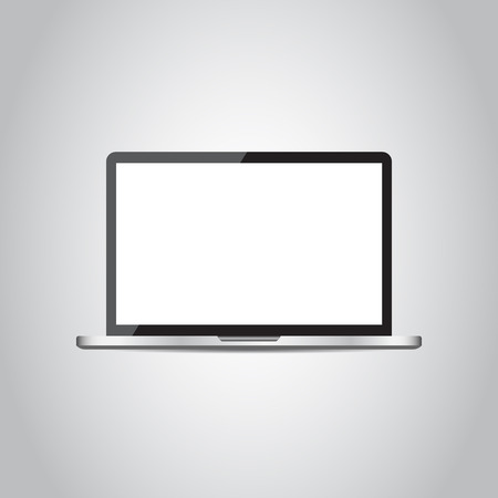 Laptop with white screen flat icon. Computer vector illustration on grey background.のイラスト素材