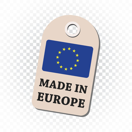 Hang tag made in Europe with flag. Vector illustration on isolated background.のイラスト素材