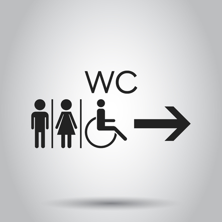 WC, toilet flat vector icon. Men and women sign for restroom on gray background.のイラスト素材