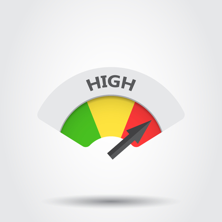 High level risk gauge vector icon. High fuel illustration on gray background.のイラスト素材