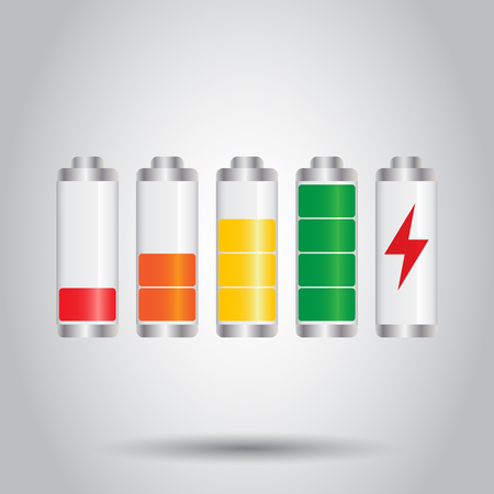 Set of battery charge level indicator. Vector illustration on gray background.のイラスト素材