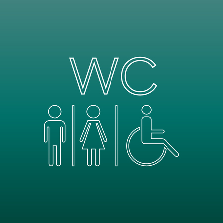 WC, toilet line vector icon. Men and women sign for restroom on green background.のイラスト素材