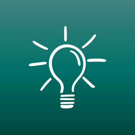 Light bulb icon sketch in vector. Hand drawn idea doodle sign. Vector illustration on green background.のイラスト素材