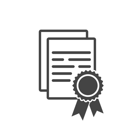 Certificate icon. Diploma symbol. Flat vector illustration on white background.のイラスト素材