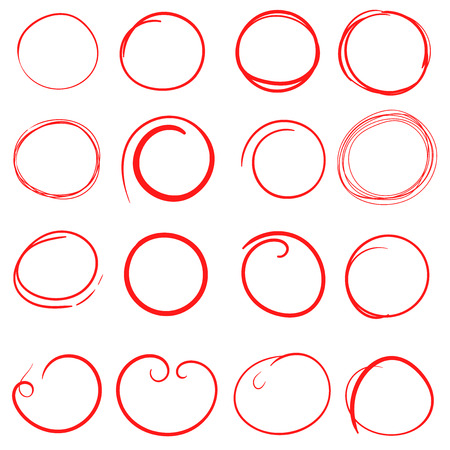 Hand drawn circles icon set. Collection of pencil sketch symbols. Vector illustration on white background.のイラスト素材