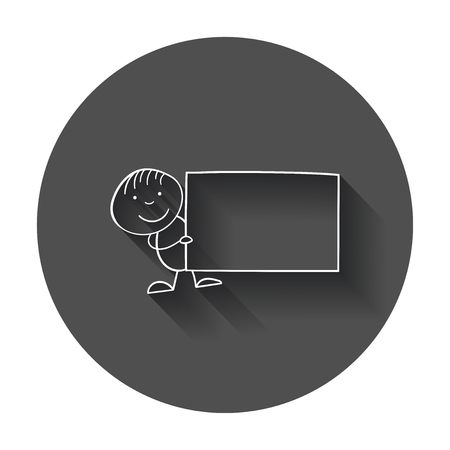 Cartoon kid with placard in their hands. Vector illustration in line style with long shadow.のイラスト素材