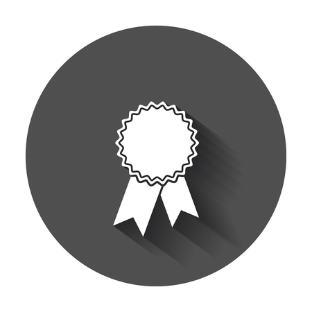 Badge with ribbon icon. Vector illustration in flat style with long shadow.のイラスト素材