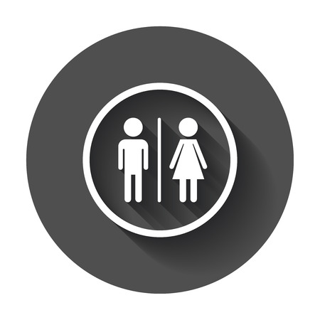WC, toilet flat icon. Men and women sign for restroom with long shadow.のイラスト素材