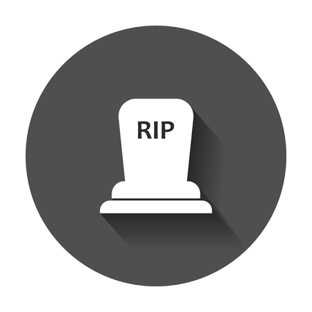 Halloween grave icon. Gravestone vector illustration. Rip tombstone flat icon with long shadow.のイラスト素材