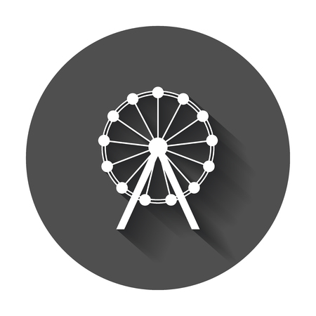 Ferris wheel vector icon. Carousel in park icon. Amusement ride illustration with long shadow.のイラスト素材