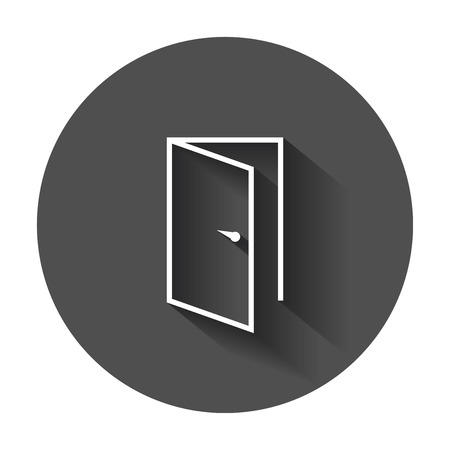 Door vector icon in line style. Exit icon. Open door illustration with long shadow.のイラスト素材
