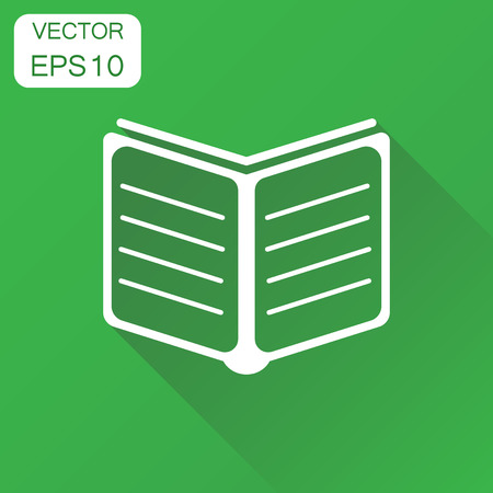 Open book icon. Business concept study book pictogram. Vector illustration on green background with long shadow.のイラスト素材