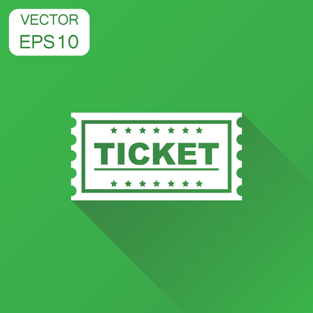 Ticket cinema icon. Business concept admit one ticket pictogram. Vector illustration on green background with long shadow.のイラスト素材