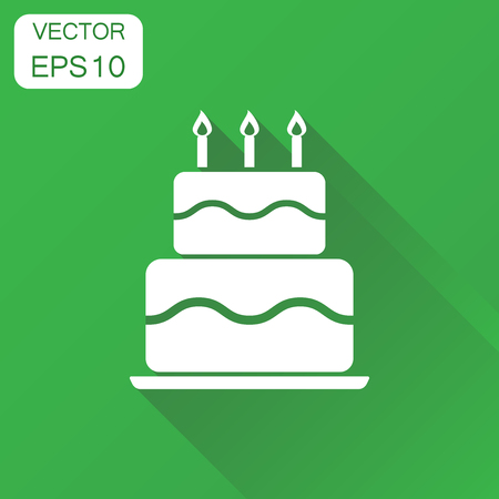 Cake muffin icon. Business concept baking pie desert pictogram. Vector illustration on green background with long shadow.のイラスト素材