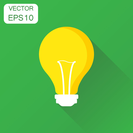 Lightbulb icon. Business concept light bulb pictogram. Vector illustration on green background with long shadow.のイラスト素材