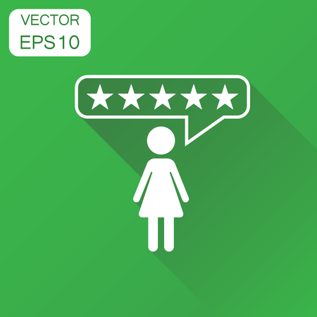 Customer reviews, rating, user feedback icon. Business concept rating pictogram. Vector illustration on green background with long shadow.のイラスト素材