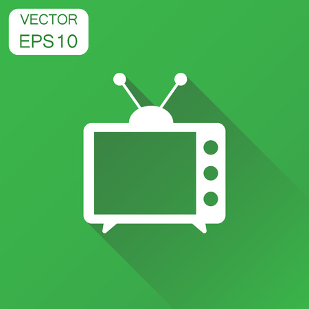 Tv icon. Business concept television pictogram. Vector illustration on green background with long shadow.のイラスト素材