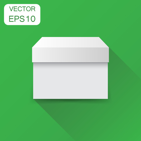 White cardboard package box. Business concept box pictogram. Vector illustration on green background with long shadow.のイラスト素材