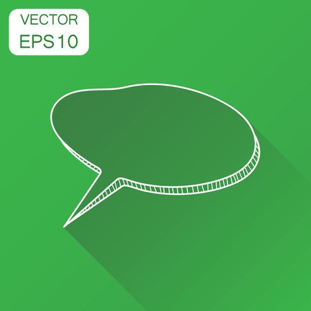 Hand drawn speech bubble icon. Business concept speech dialog pictogram. Vector illustration on green background with long shadow.のイラスト素材