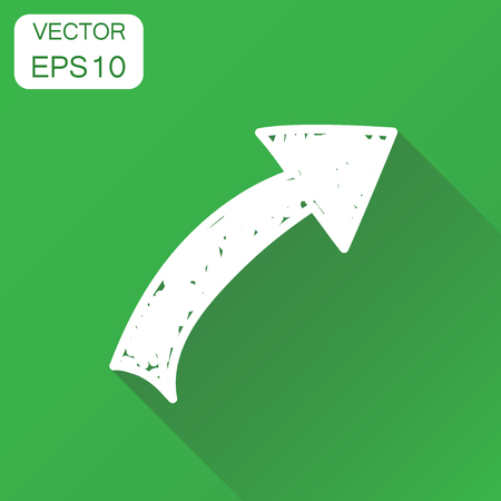 Hand drawn arrow icon. Business concept arrow pictogram. Vector illustration on green background with long shadow.のイラスト素材