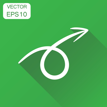 Hand drawn arrow icon. Business concept arrow pictogram. Vector illustration on green background with long shadow.のイラスト素材