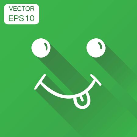 Simple smile with tongue icon. Business concept hand drawn face doodle pictogram. Vector illustration on green background with long shadow.のイラスト素材